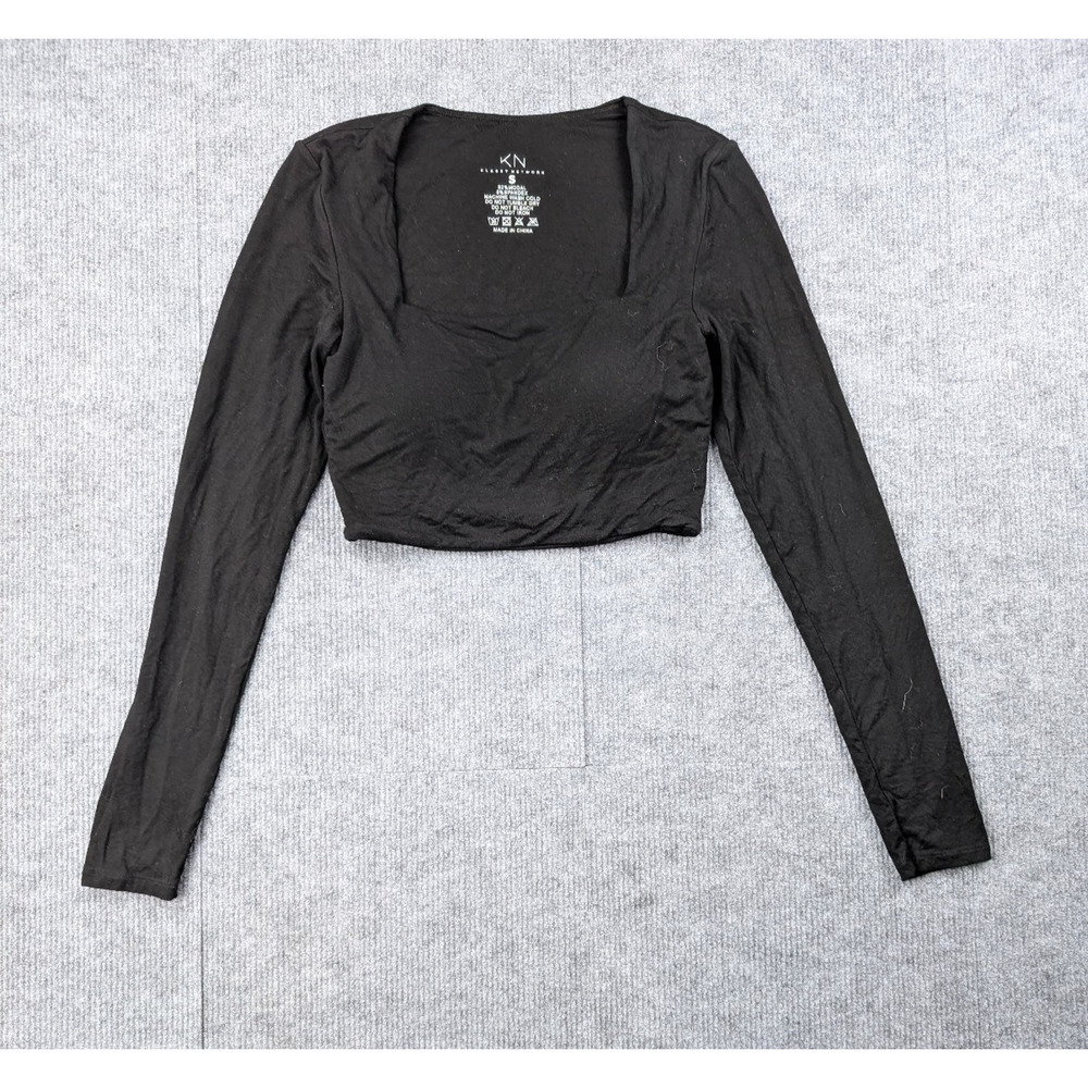 Klassy Network Top Womens Small Long Sleeve Ribbed Modal Built In Bra Classic